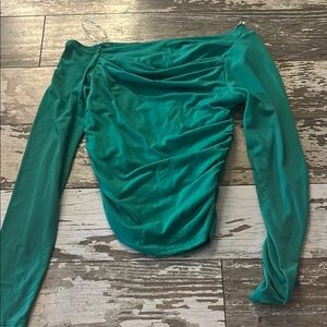 Gaze Green Ruched Asymmetrical Long Sleeve Blouse